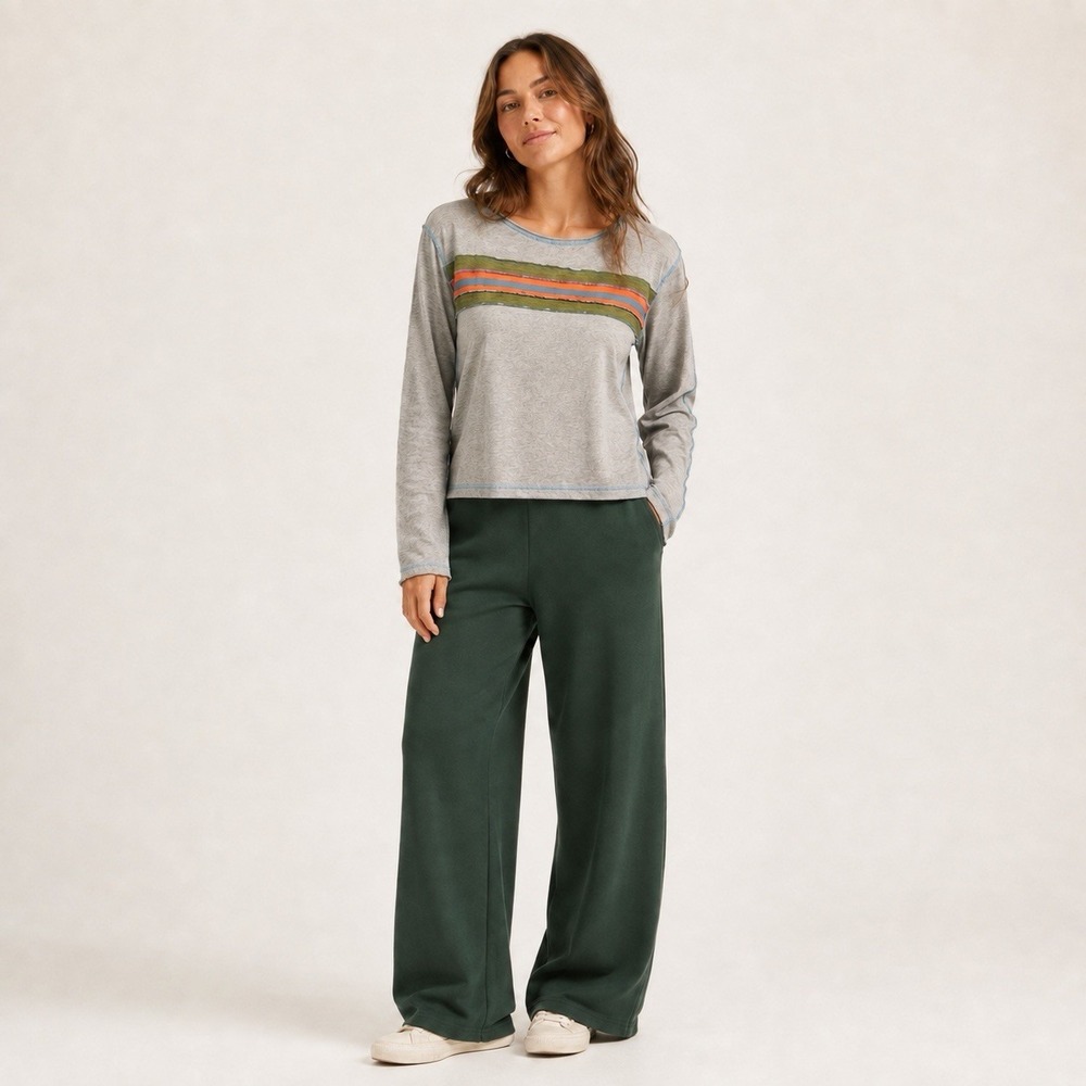 Natural Life Gray Knit Top Contrast Piping Waist Length Cotton Xl Casual